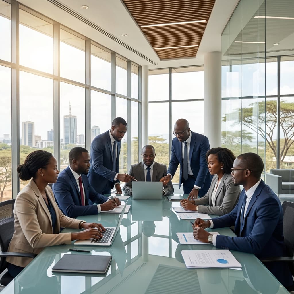 Corporate professionals collaborating in a modern Nairobi office